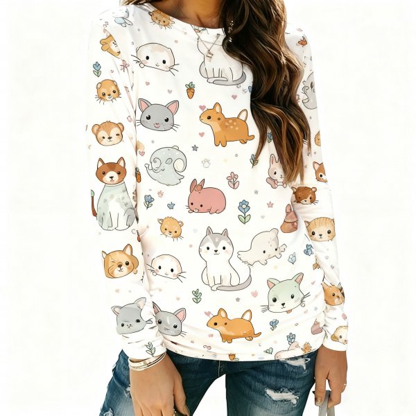 Women's Cute Animal Print Long Sleeve Top