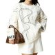White Cable Knit Sweater with Minimalist Black Line Graffiti