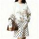 Women's Watercolor Floral & Polka Dot Patchwork Knit Sweater