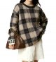 Beige & Black Plaid Cable Knit Oversized Sweater