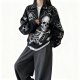 Women's Punk Style Skull & Stud Decor Print Half-Zip Pullover