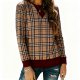 Women's Plaid Print Layered V-Neck Long Sleeve Top